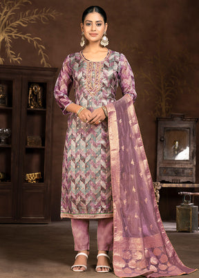 3 Pc Pink Semi Stitched Net Suit Set