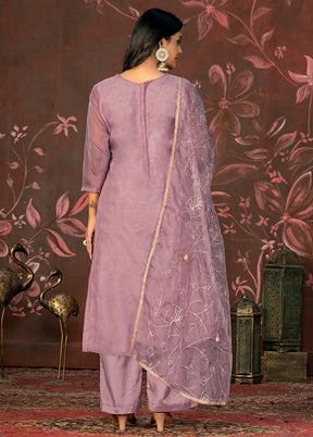 3 Pc Purple Semi Stitched Net Suit Set - Indian Silk House Agencies