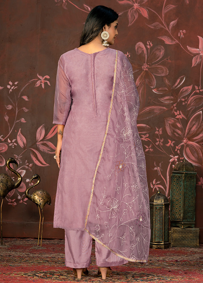 3 Pc Purple Semi Stitched Net Suit Set - Indian Silk House Agencies