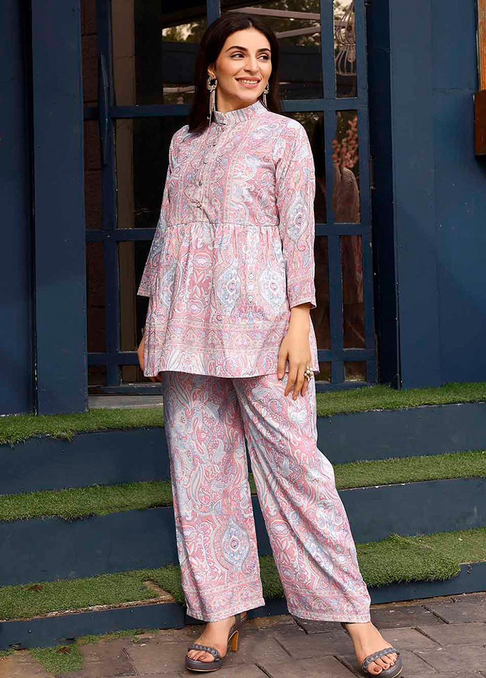 2 Pc Light Pink Readymade Silk Kurti Set