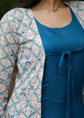 Blue Readymade Rayon Gown With Shrug - Indian Silk House Agencies