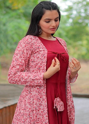 Maroon Readymade Rayon Gown With Shrug - Indian Silk House Agencies