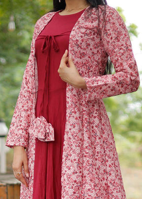 Maroon Readymade Rayon Gown With Shrug - Indian Silk House Agencies