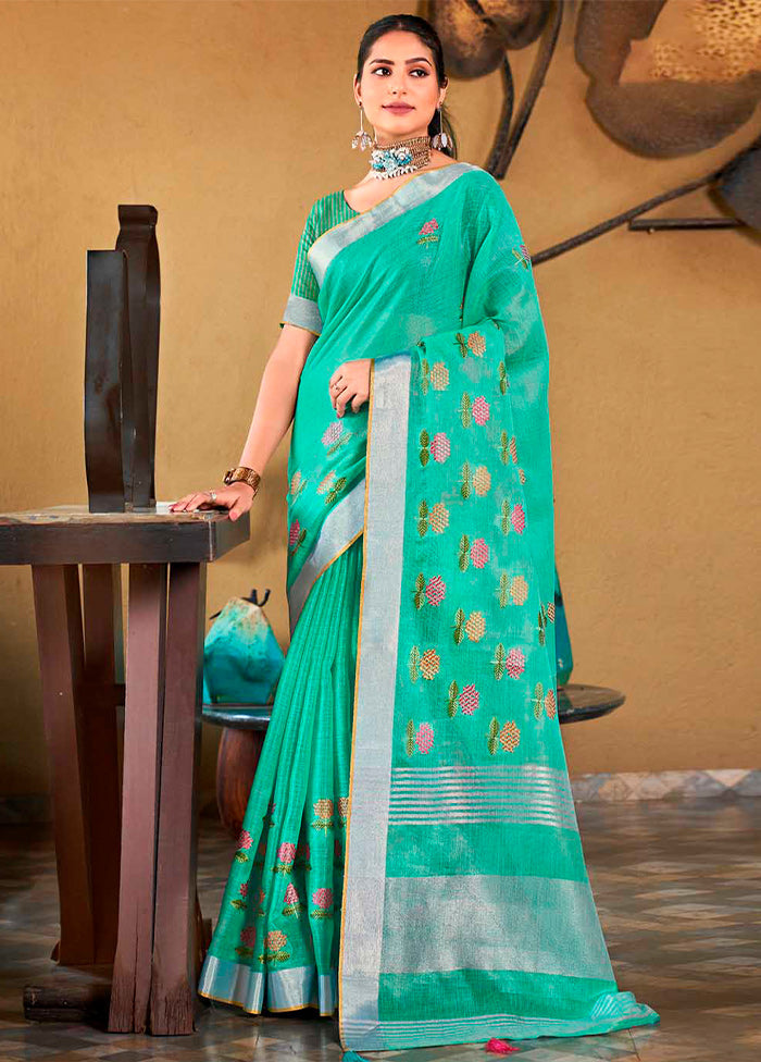 Sea Green Silk Saree With Blouse Piece - Indian Silk House Agencies