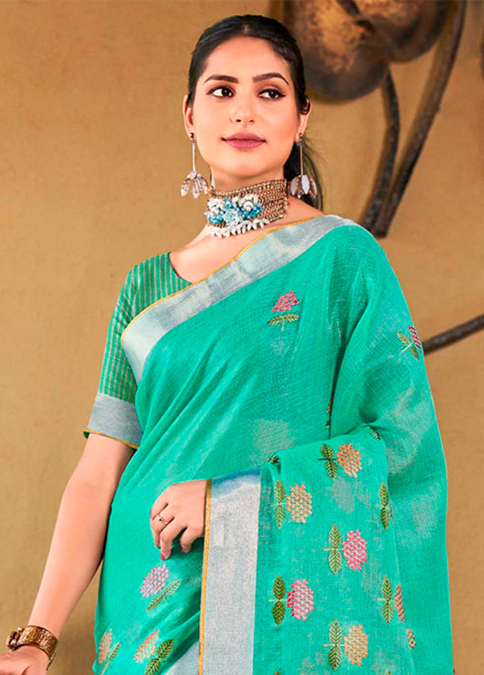 Sea Green Silk Saree With Blouse Piece