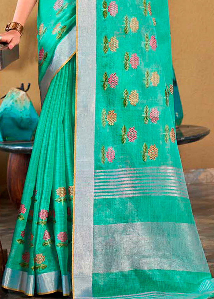 Sea Green Silk Saree With Blouse Piece - Indian Silk House Agencies