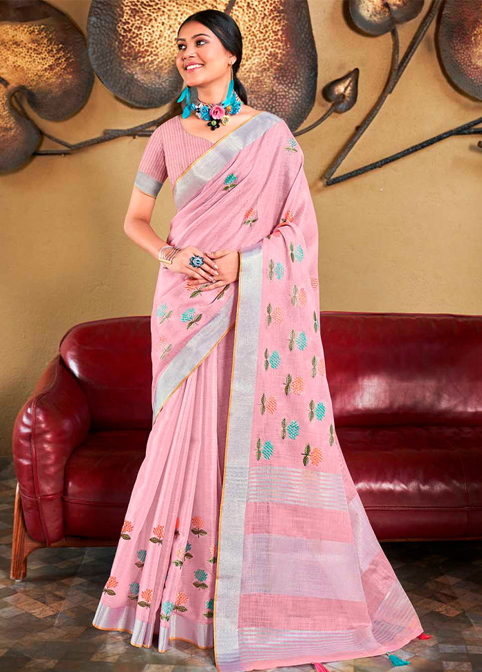 Pink Silk Saree With Blouse Piece