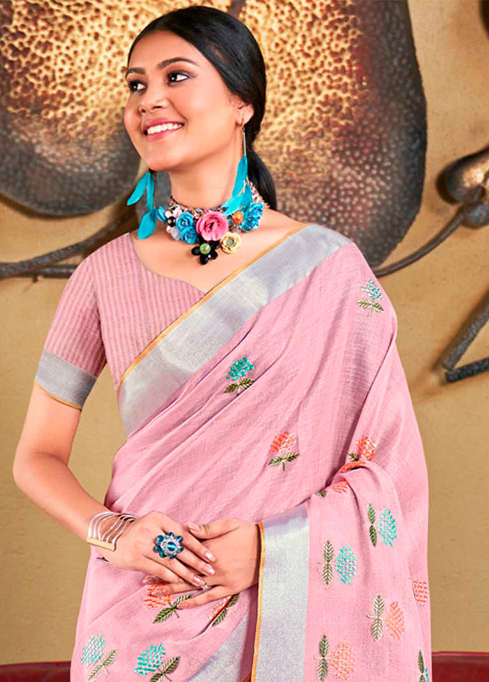 Pink Silk Saree With Blouse Piece