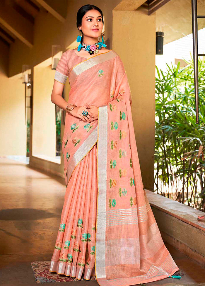 Peach Silk Saree With Blouse Piece