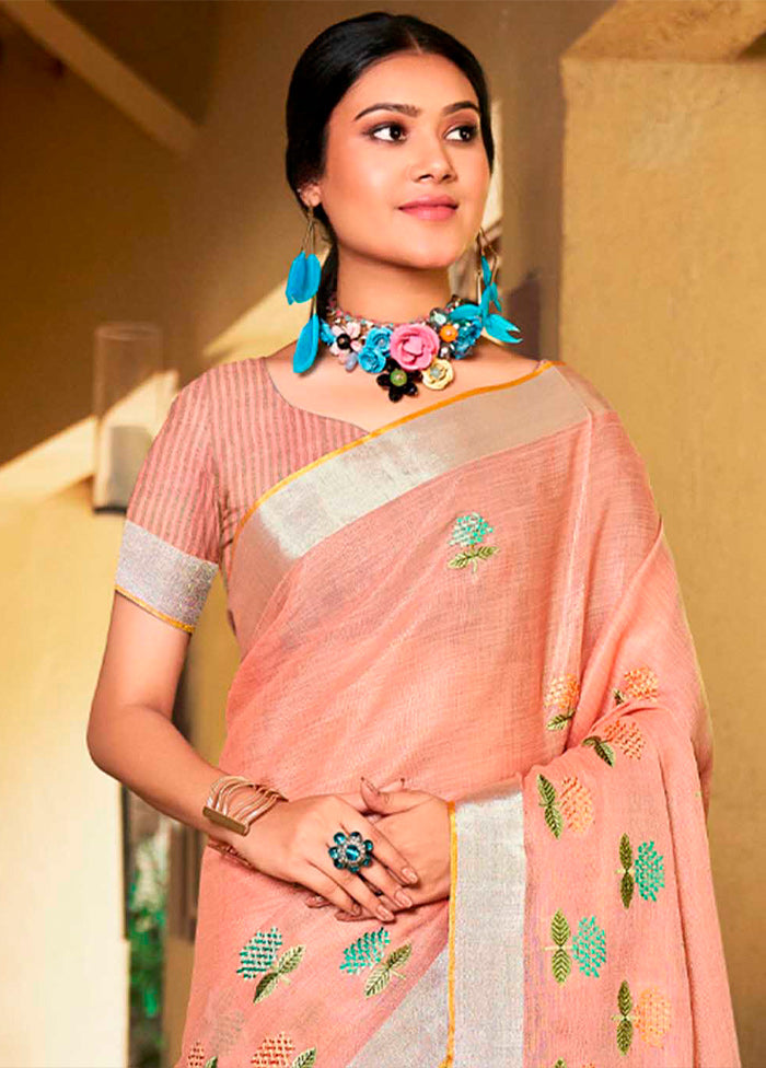 Peach Silk Saree With Blouse Piece