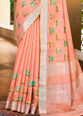 Peach Silk Saree With Blouse Piece - Indian Silk House Agencies