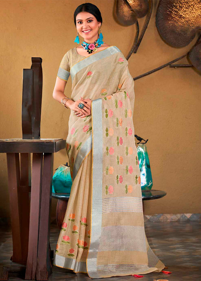 Beige Silk Saree With Blouse Piece