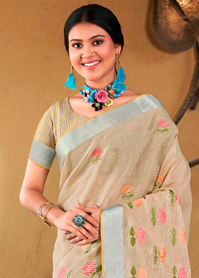 Beige Silk Saree With Blouse Piece