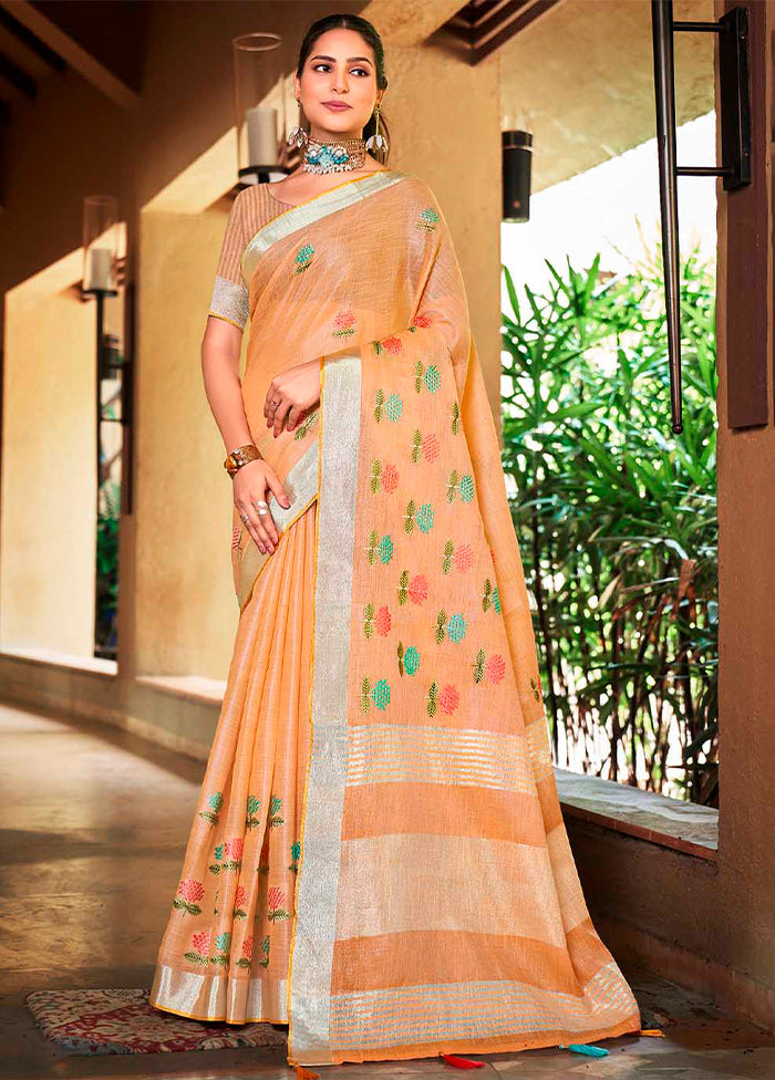 Orange Silk Saree With Blouse Piece - Indian Silk House Agencies