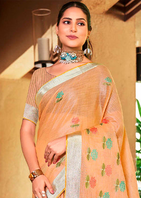 Orange Silk Saree With Blouse Piece - Indian Silk House Agencies