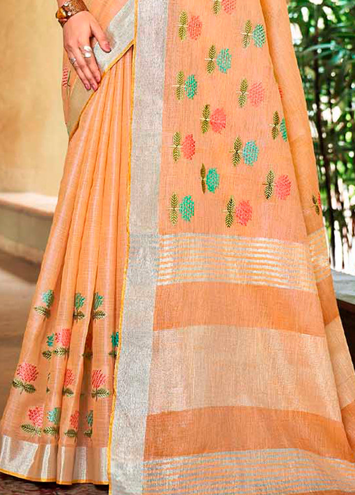 Orange Silk Saree With Blouse Piece