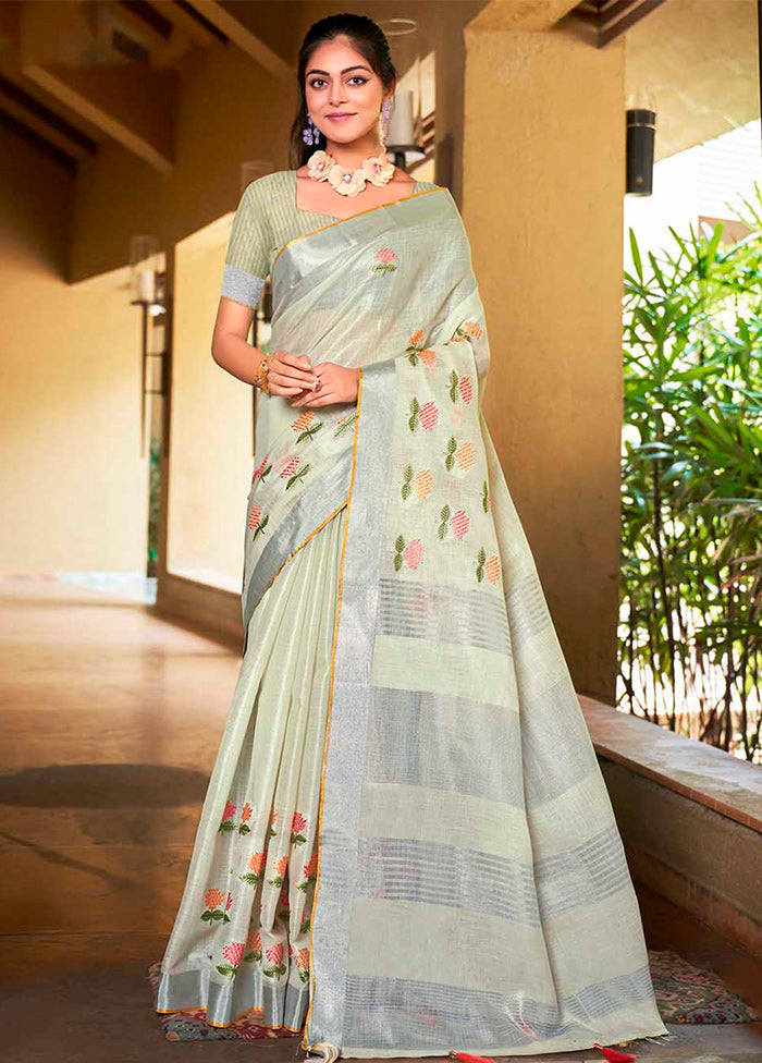 Pista Green Silk Saree With Blouse Piece