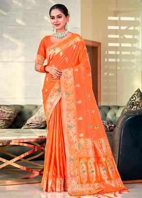 Orange Dupion Silk Saree With Blouse Piece