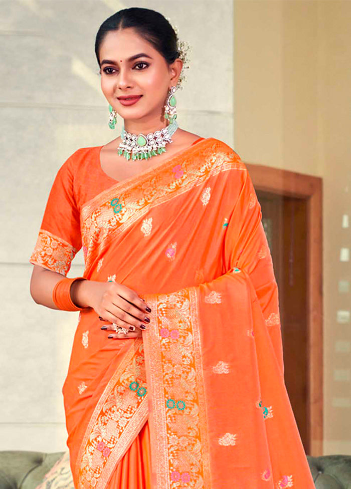 Orange Dupion Silk Saree With Blouse Piece