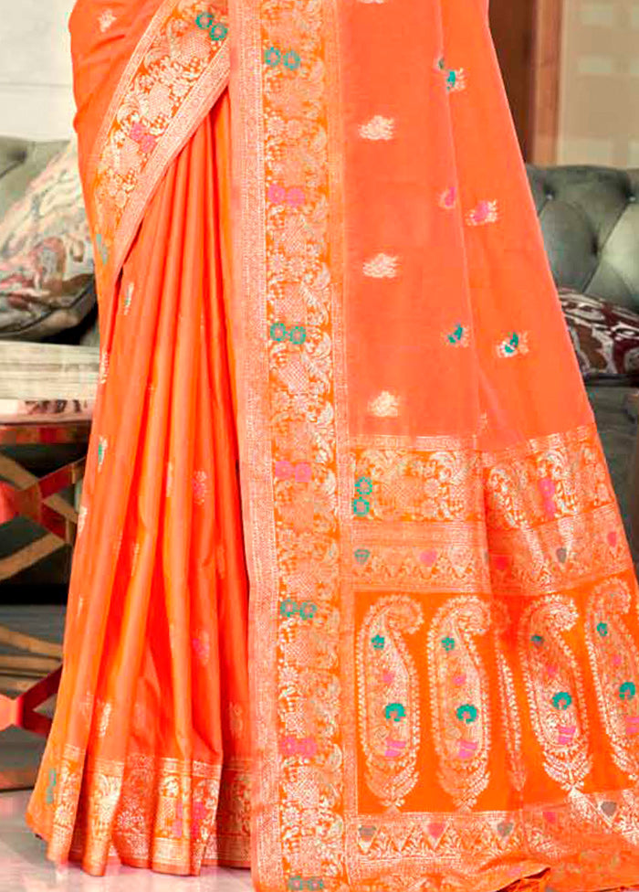 Orange Dupion Silk Saree With Blouse Piece