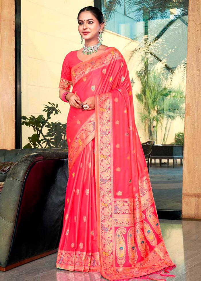 Pink Dupion Silk Saree With Blouse Piece