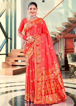 Red Dupion Silk Saree With Blouse Piece