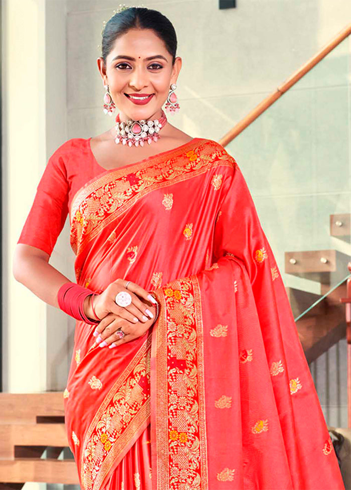 Red Dupion Silk Saree With Blouse Piece