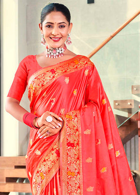 Red Dupion Silk Saree With Blouse Piece