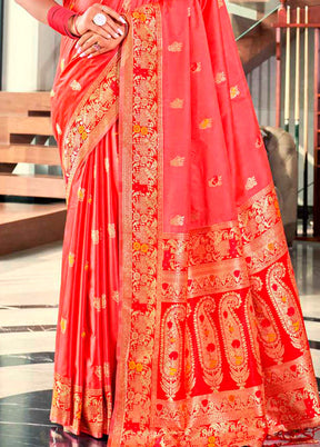 Red Dupion Silk Saree With Blouse Piece