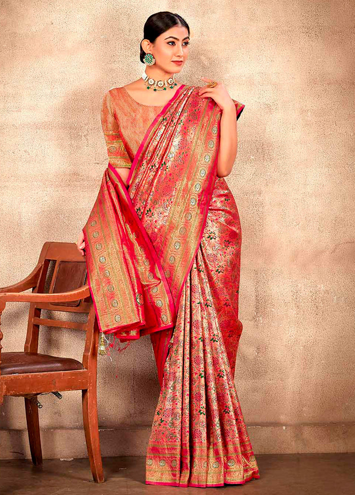 Pink Dupion Silk Saree With Blouse Piece