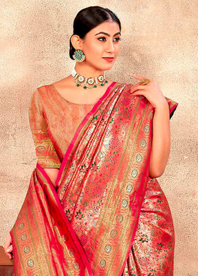 Pink Dupion Silk Saree With Blouse Piece