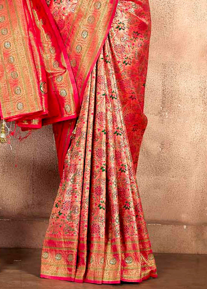 Pink Dupion Silk Saree With Blouse Piece