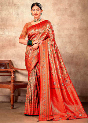 Red Dupion Silk Saree With Blouse Piece