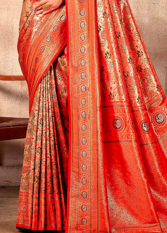 Red Dupion Silk Saree With Blouse Piece