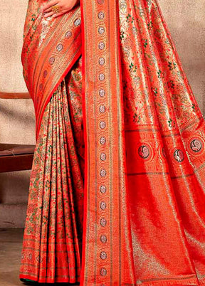 Red Dupion Silk Saree With Blouse Piece