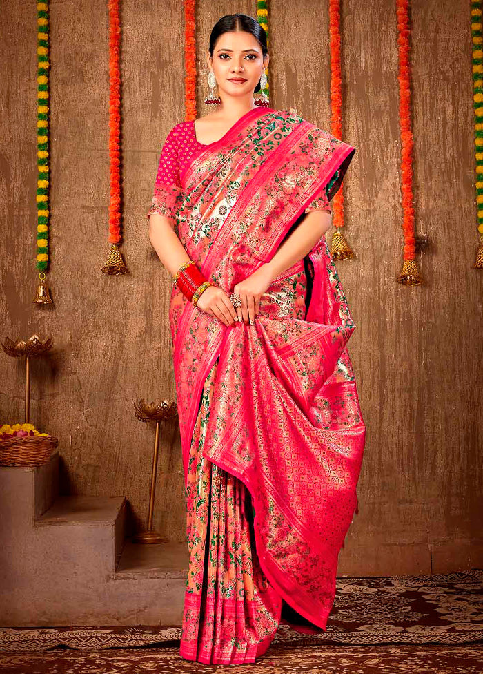 Pink Dupion Silk Saree With Blouse Piece