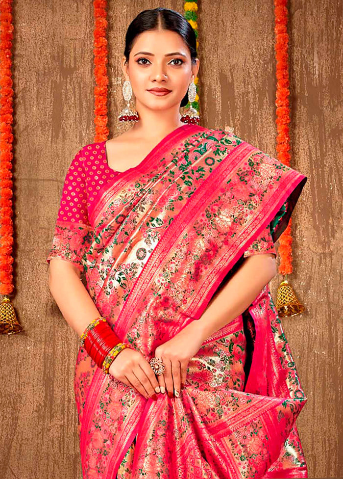 Pink Dupion Silk Saree With Blouse Piece