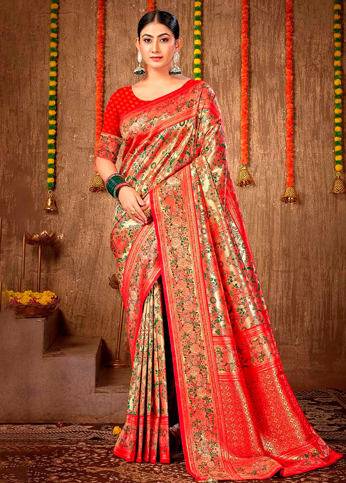 Red Dupion Silk Saree With Blouse Piece