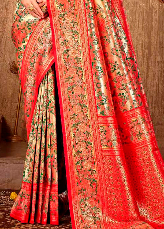 Red Dupion Silk Saree With Blouse Piece