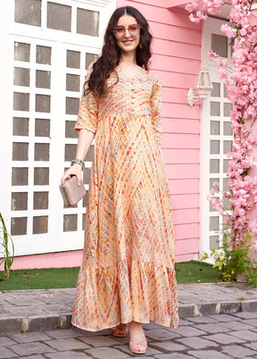 Peach Readymade Rayon Long Kurti