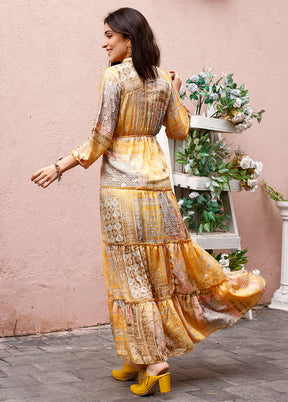 Mustard Readymade Silk Long Kurti