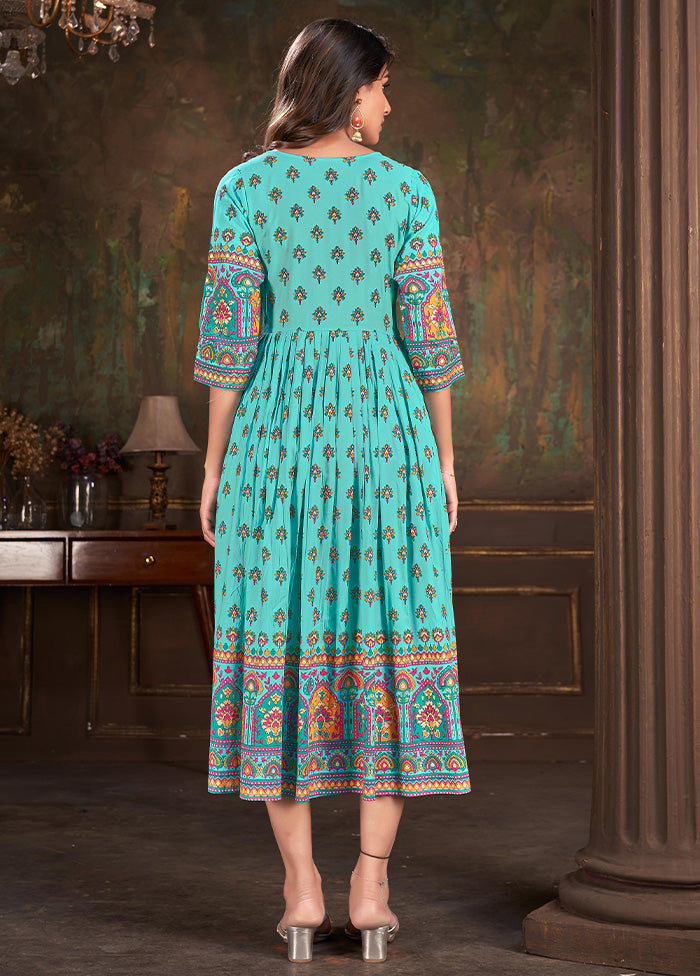 Sky Blue Readymade Silk Long Kurti