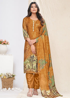 3 Pc Brown Readymade Silk Suit Set - Indian Silk House Agencies