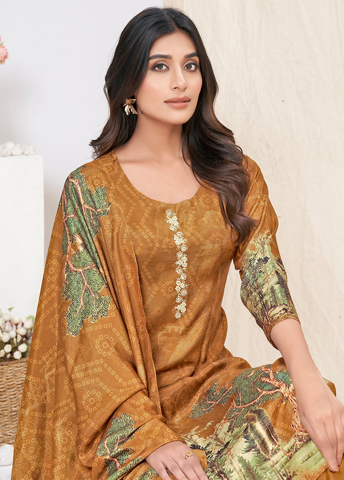 3 Pc Brown Readymade Silk Suit Set - Indian Silk House Agencies