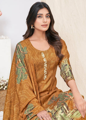3 Pc Brown Readymade Silk Suit Set - Indian Silk House Agencies
