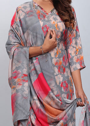 3 Pc Grey Readymade Silk Suit Set - Indian Silk House Agencies