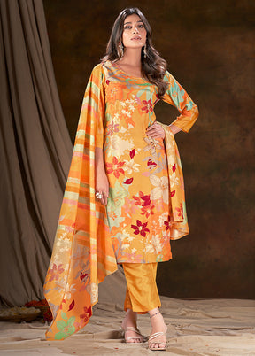 3 Pc Yellow Readymade Silk Suit Set