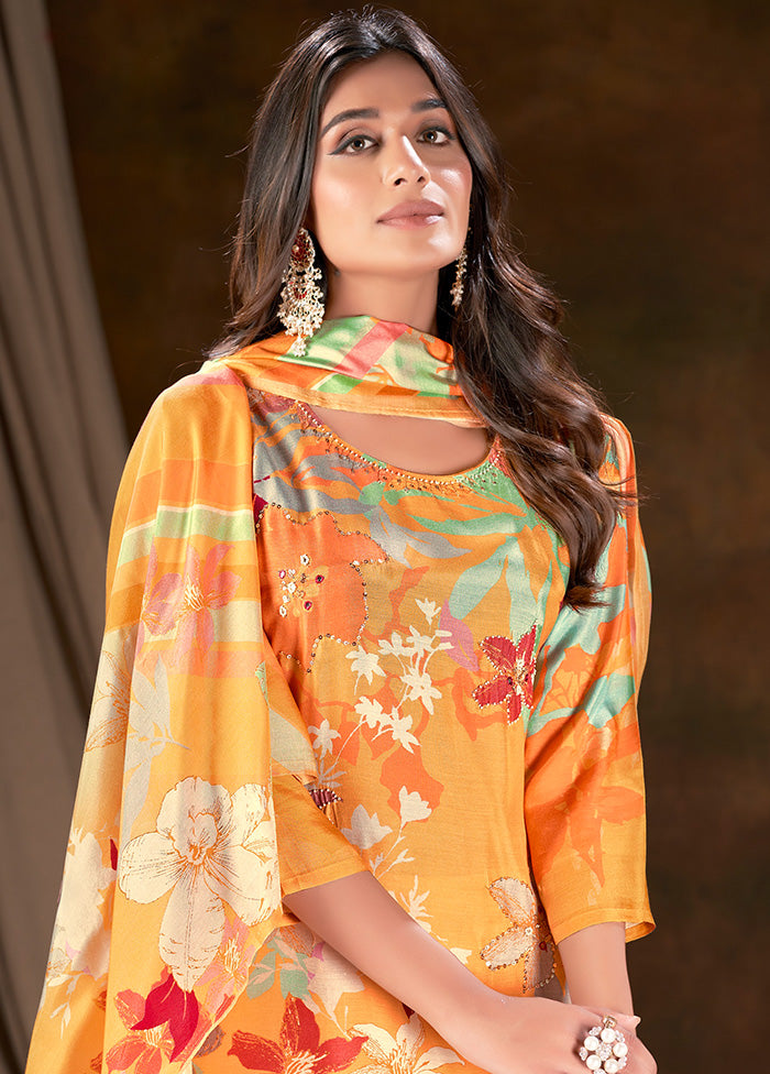 3 Pc Yellow Readymade Silk Suit Set