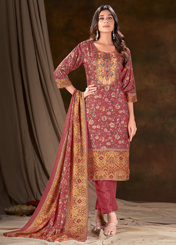 3 Pc Wine Readymade Silk Suit Set