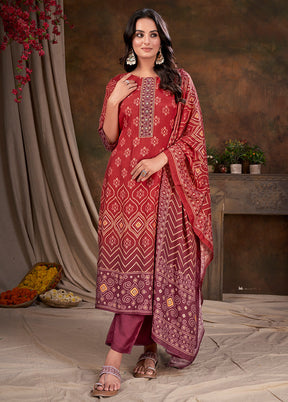 3 Pc Red Readymade Silk Suit Set